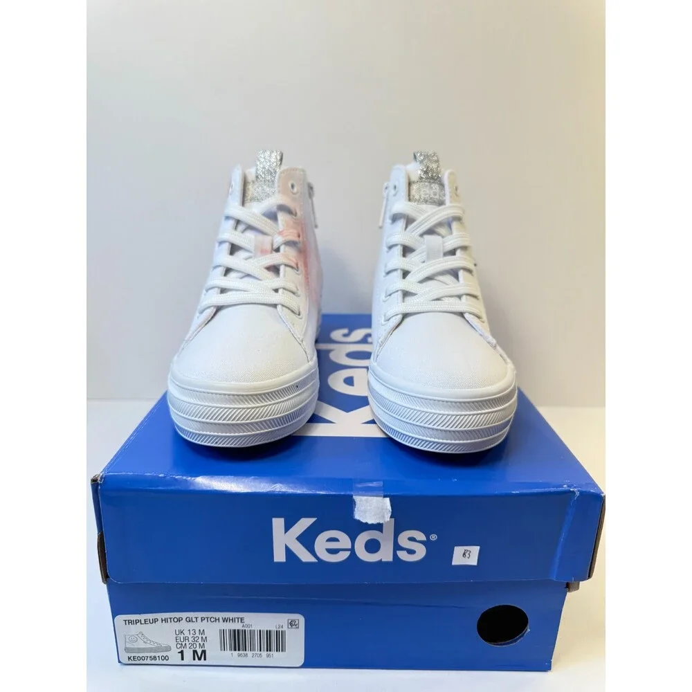 Keds Youths White High Top Glittery Smiley Face-US 1